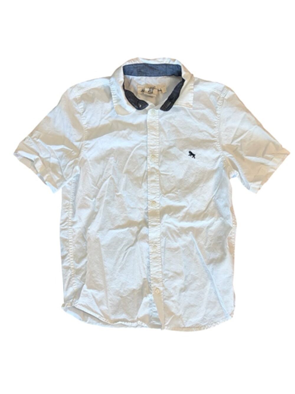 H&M L.O.G.G. Boys Button Front Shirt Size 9-10Y White Short Sleeve Cotton